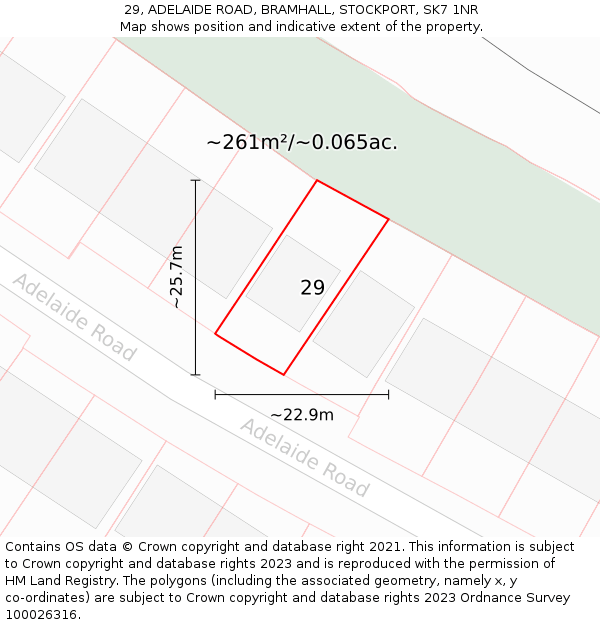 29, ADELAIDE ROAD, BRAMHALL, STOCKPORT, SK7 1NR: Plot and title map