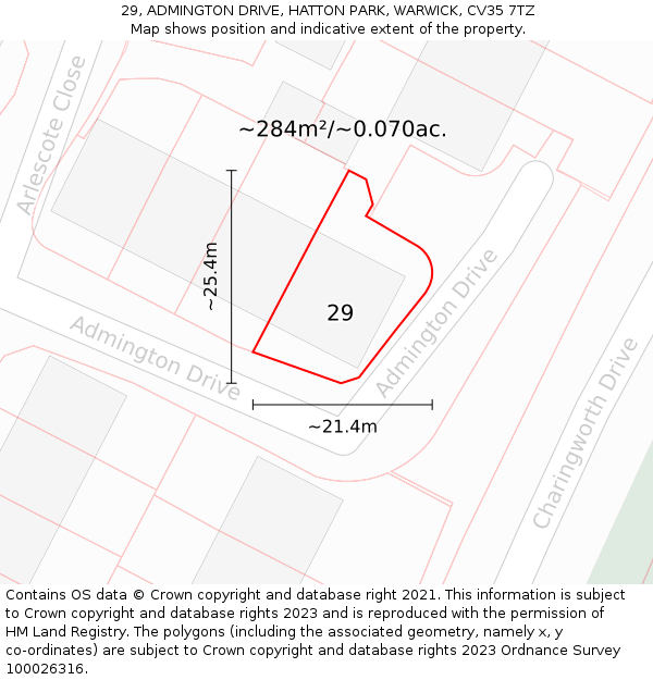 29, ADMINGTON DRIVE, HATTON PARK, WARWICK, CV35 7TZ: Plot and title map