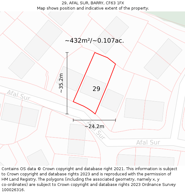 29, AFAL SUR, BARRY, CF63 1FX: Plot and title map