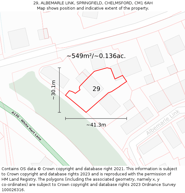 29, ALBEMARLE LINK, SPRINGFIELD, CHELMSFORD, CM1 6AH: Plot and title map
