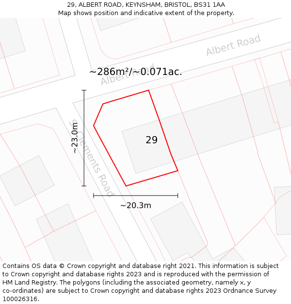 29, ALBERT ROAD, KEYNSHAM, BRISTOL, BS31 1AA: Plot and title map