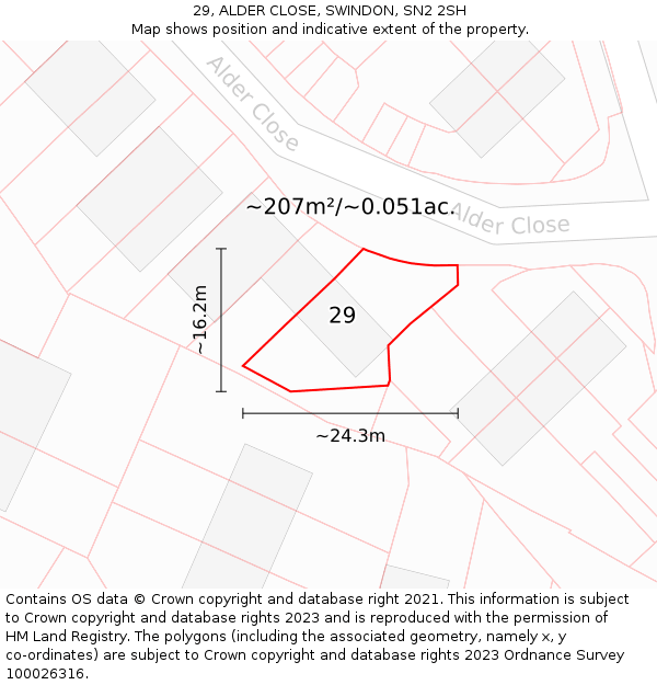 29, ALDER CLOSE, SWINDON, SN2 2SH: Plot and title map