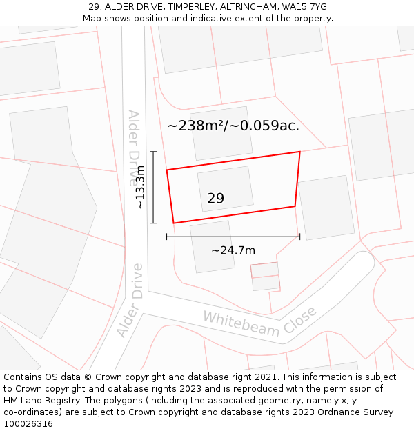 29, ALDER DRIVE, TIMPERLEY, ALTRINCHAM, WA15 7YG: Plot and title map