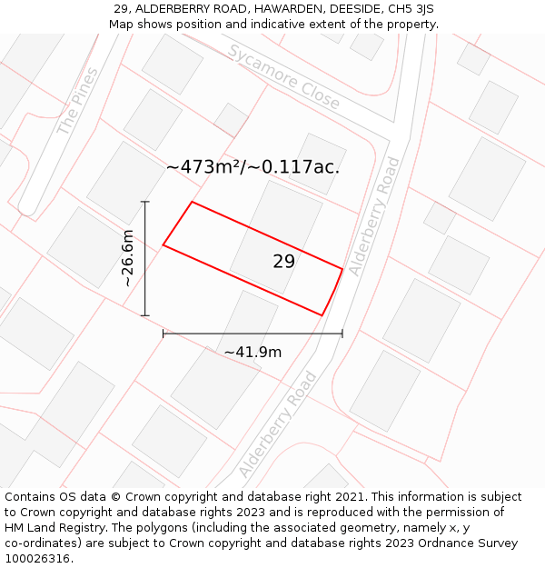 29, ALDERBERRY ROAD, HAWARDEN, DEESIDE, CH5 3JS: Plot and title map