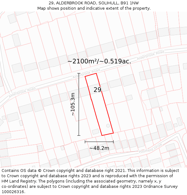 29, ALDERBROOK ROAD, SOLIHULL, B91 1NW: Plot and title map