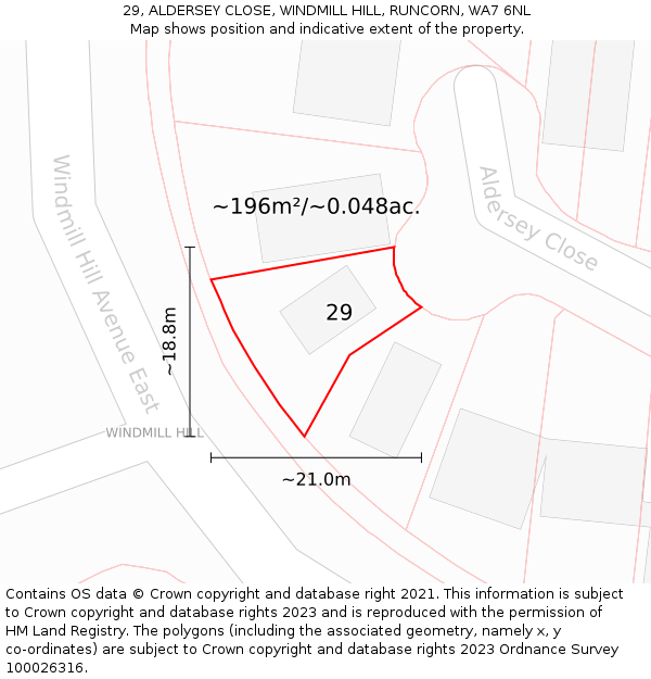 29, ALDERSEY CLOSE, WINDMILL HILL, RUNCORN, WA7 6NL: Plot and title map