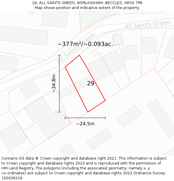 29, ALL SAINTS GREEN, WORLINGHAM, BECCLES, NR34 7RR: Plot and title map