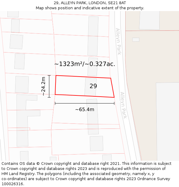 29, ALLEYN PARK, LONDON, SE21 8AT: Plot and title map