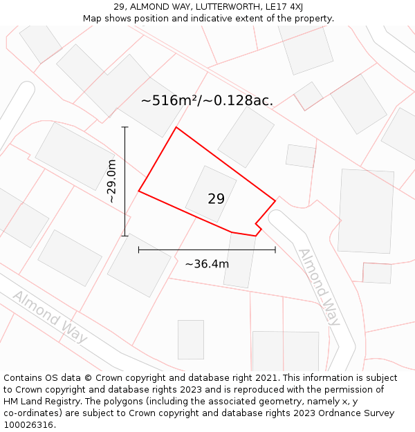 29, ALMOND WAY, LUTTERWORTH, LE17 4XJ: Plot and title map