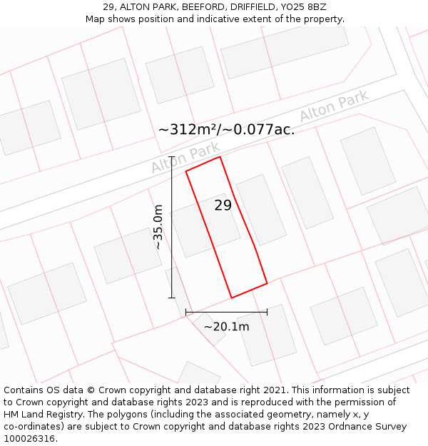 29, ALTON PARK, BEEFORD, DRIFFIELD, YO25 8BZ: Plot and title map