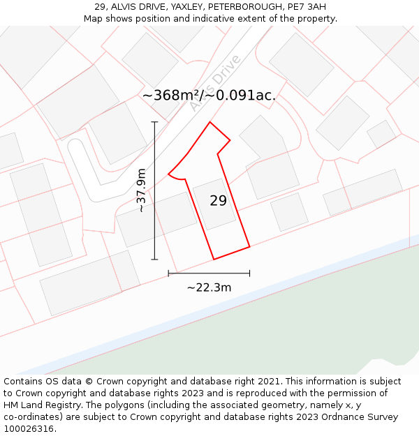 29, ALVIS DRIVE, YAXLEY, PETERBOROUGH, PE7 3AH: Plot and title map