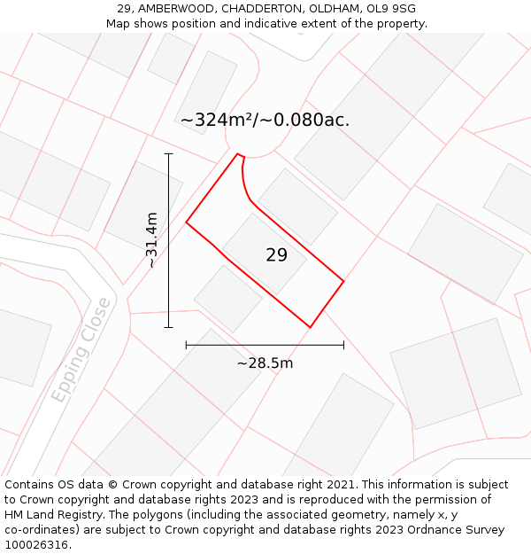 29, AMBERWOOD, CHADDERTON, OLDHAM, OL9 9SG: Plot and title map