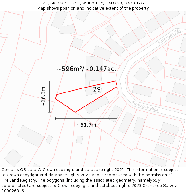 29, AMBROSE RISE, WHEATLEY, OXFORD, OX33 1YG: Plot and title map