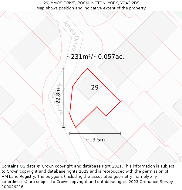 29, AMOS DRIVE, POCKLINGTON, YORK, YO42 2BS: Plot and title map