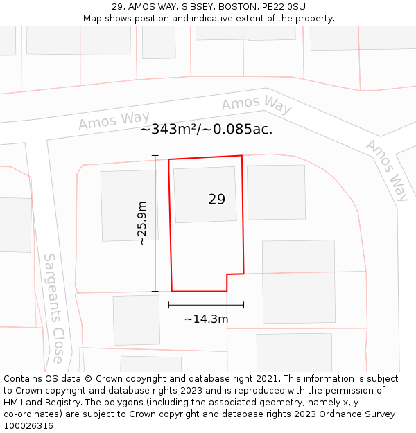 29, AMOS WAY, SIBSEY, BOSTON, PE22 0SU: Plot and title map