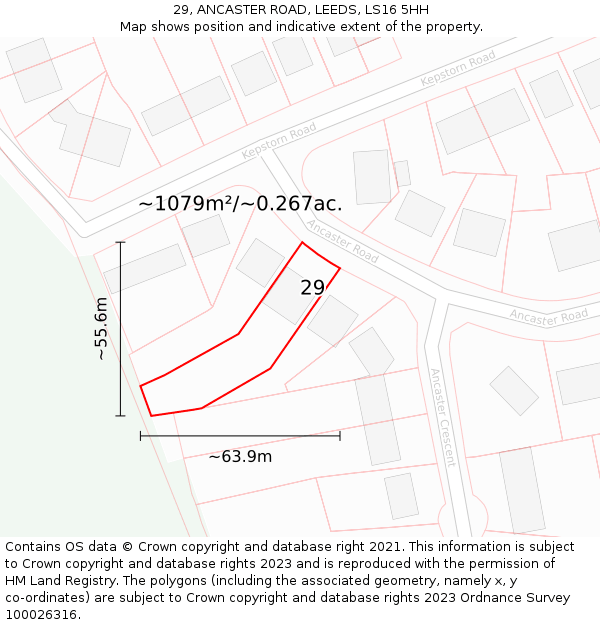 29, ANCASTER ROAD, LEEDS, LS16 5HH: Plot and title map