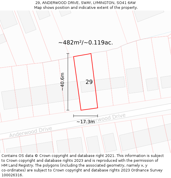 29, ANDERWOOD DRIVE, SWAY, LYMINGTON, SO41 6AW: Plot and title map