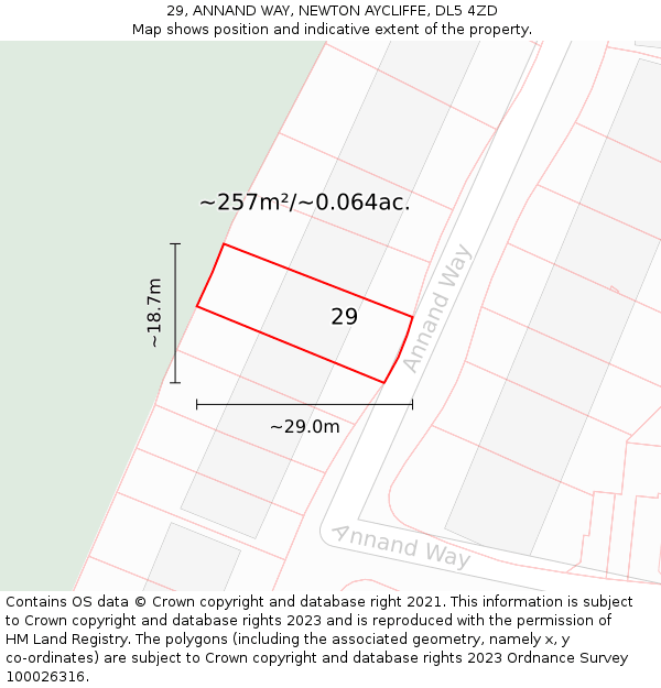 29, ANNAND WAY, NEWTON AYCLIFFE, DL5 4ZD: Plot and title map