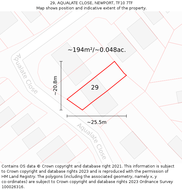 29, AQUALATE CLOSE, NEWPORT, TF10 7TF: Plot and title map