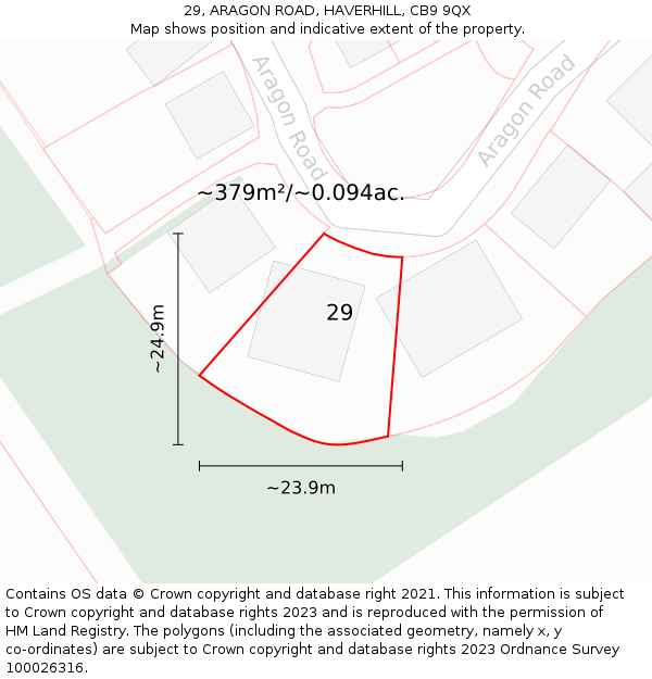 29, ARAGON ROAD, HAVERHILL, CB9 9QX: Plot and title map