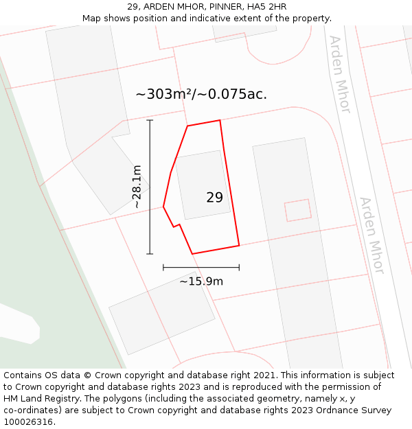 29, ARDEN MHOR, PINNER, HA5 2HR: Plot and title map