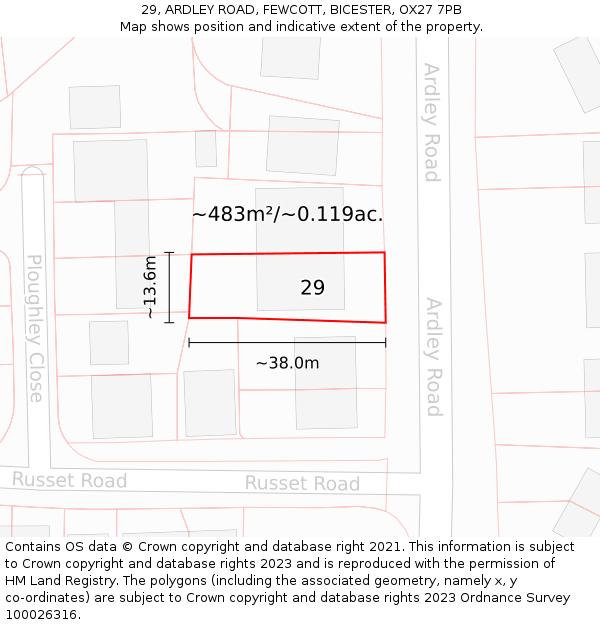 29, ARDLEY ROAD, FEWCOTT, BICESTER, OX27 7PB: Plot and title map