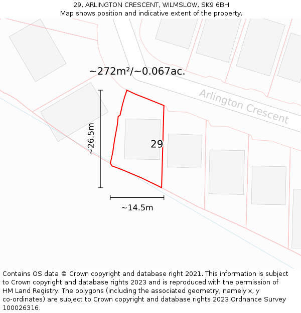 29, ARLINGTON CRESCENT, WILMSLOW, SK9 6BH: Plot and title map