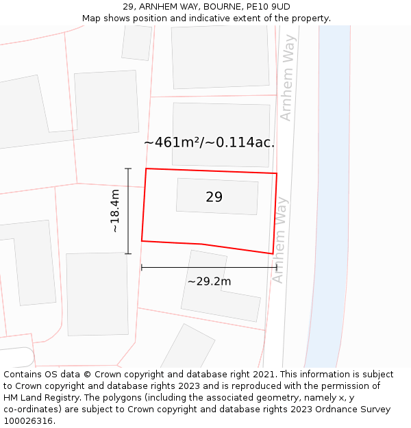 29, ARNHEM WAY, BOURNE, PE10 9UD: Plot and title map