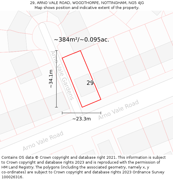 29, ARNO VALE ROAD, WOODTHORPE, NOTTINGHAM, NG5 4JG: Plot and title map