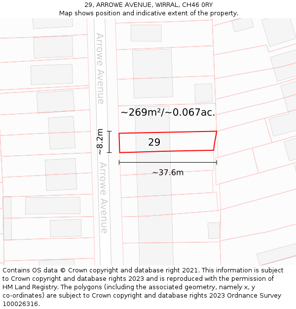 29, ARROWE AVENUE, WIRRAL, CH46 0RY: Plot and title map