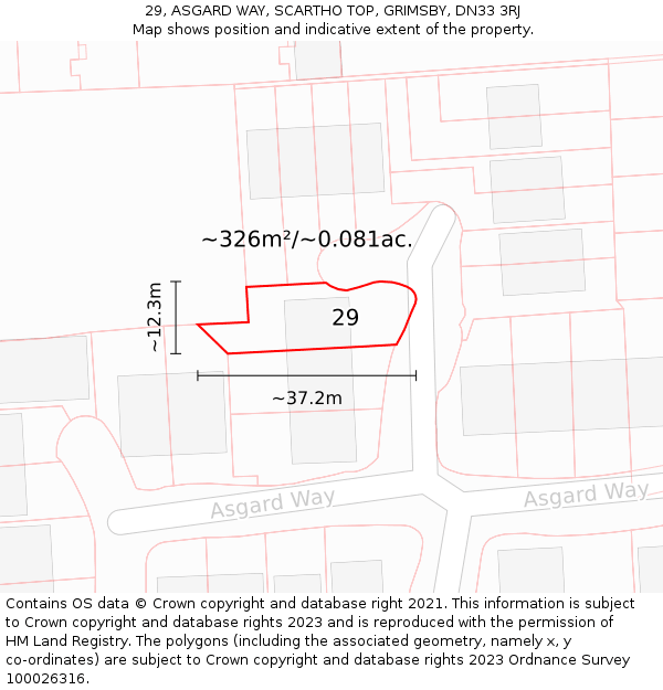 29, ASGARD WAY, SCARTHO TOP, GRIMSBY, DN33 3RJ: Plot and title map