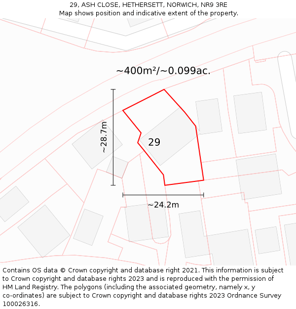 29, ASH CLOSE, HETHERSETT, NORWICH, NR9 3RE: Plot and title map