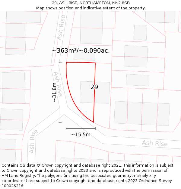 29, ASH RISE, NORTHAMPTON, NN2 8SB: Plot and title map