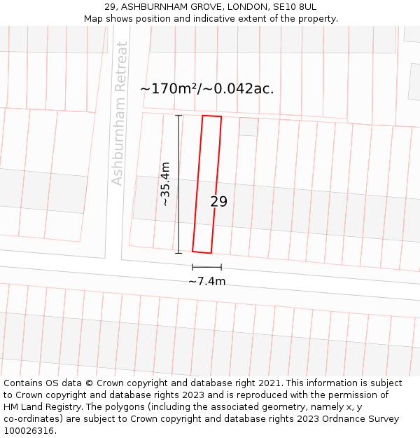 29, ASHBURNHAM GROVE, LONDON, SE10 8UL: Plot and title map