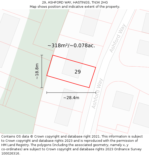 29, ASHFORD WAY, HASTINGS, TN34 2HG: Plot and title map