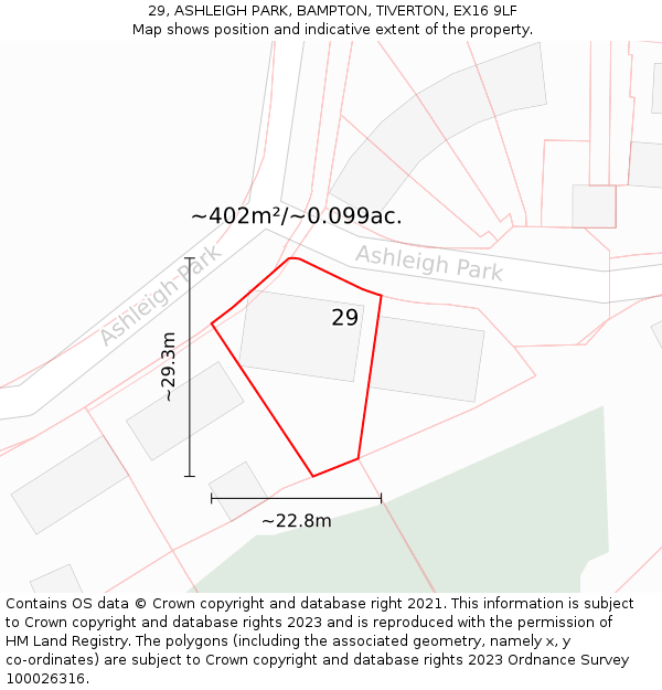 29, ASHLEIGH PARK, BAMPTON, TIVERTON, EX16 9LF: Plot and title map