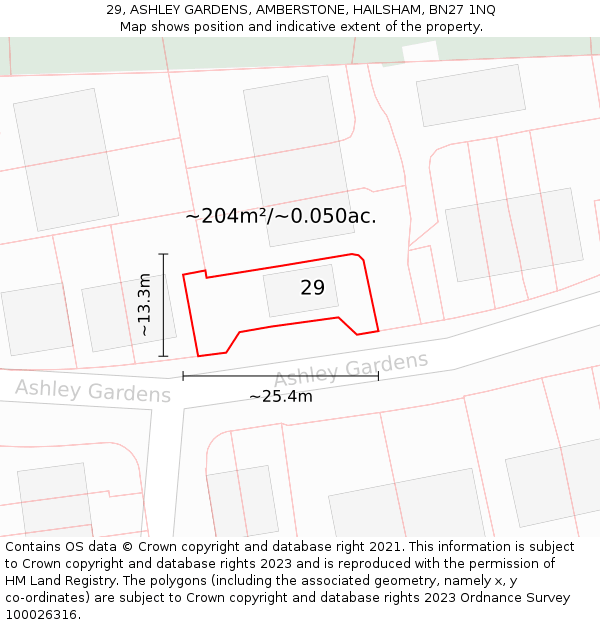 29, ASHLEY GARDENS, AMBERSTONE, HAILSHAM, BN27 1NQ: Plot and title map