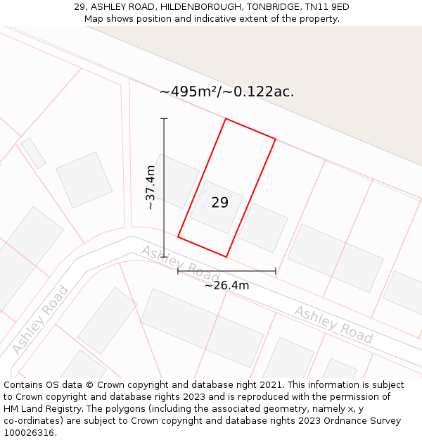 29, ASHLEY ROAD, HILDENBOROUGH, TONBRIDGE, TN11 9ED: Plot and title map