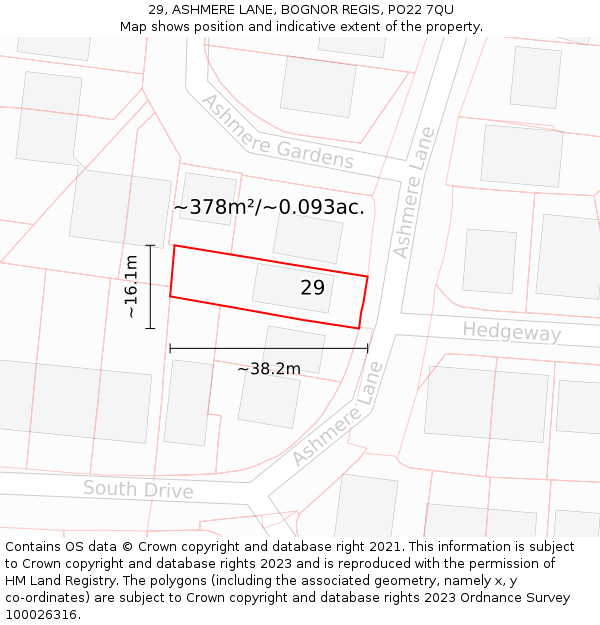 29, ASHMERE LANE, BOGNOR REGIS, PO22 7QU: Plot and title map