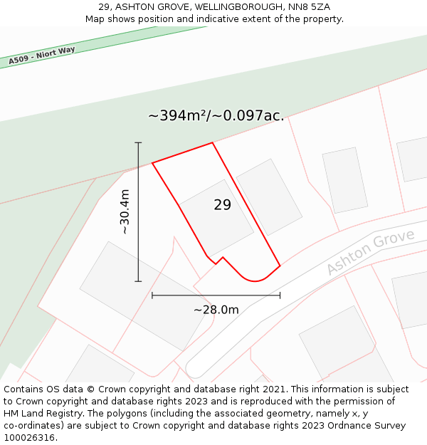 29, ASHTON GROVE, WELLINGBOROUGH, NN8 5ZA: Plot and title map