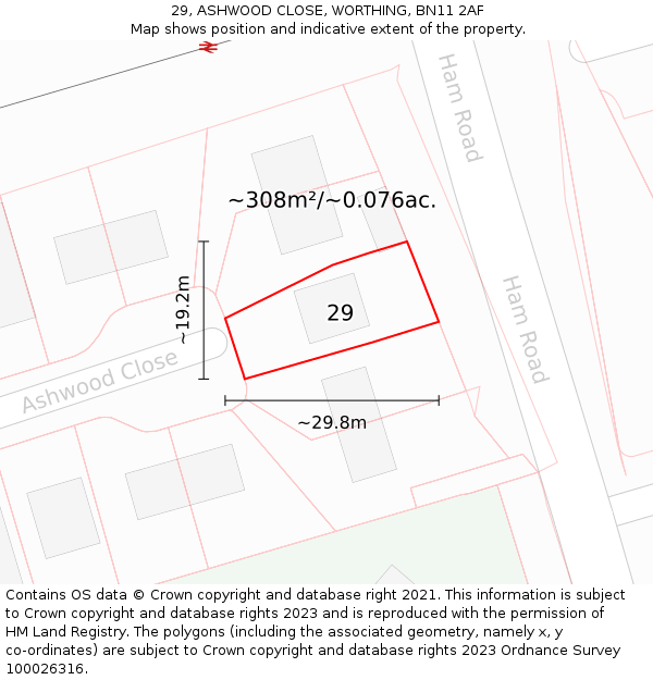 29, ASHWOOD CLOSE, WORTHING, BN11 2AF: Plot and title map