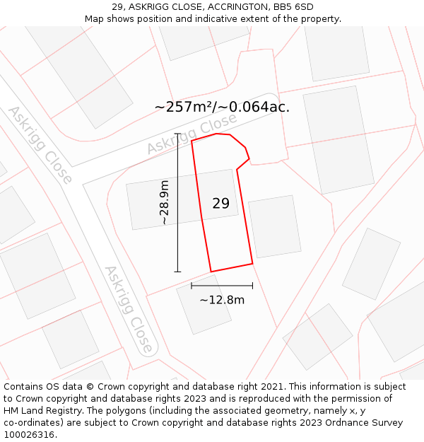 29, ASKRIGG CLOSE, ACCRINGTON, BB5 6SD: Plot and title map