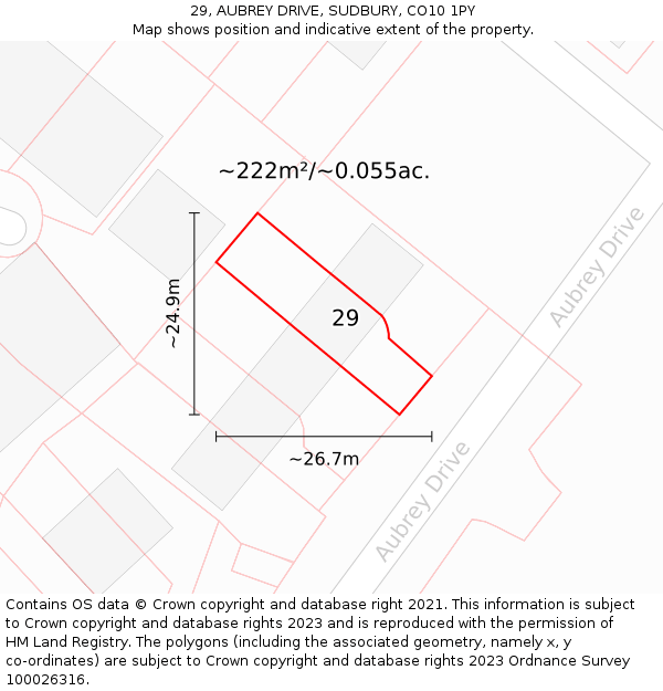 29, AUBREY DRIVE, SUDBURY, CO10 1PY: Plot and title map