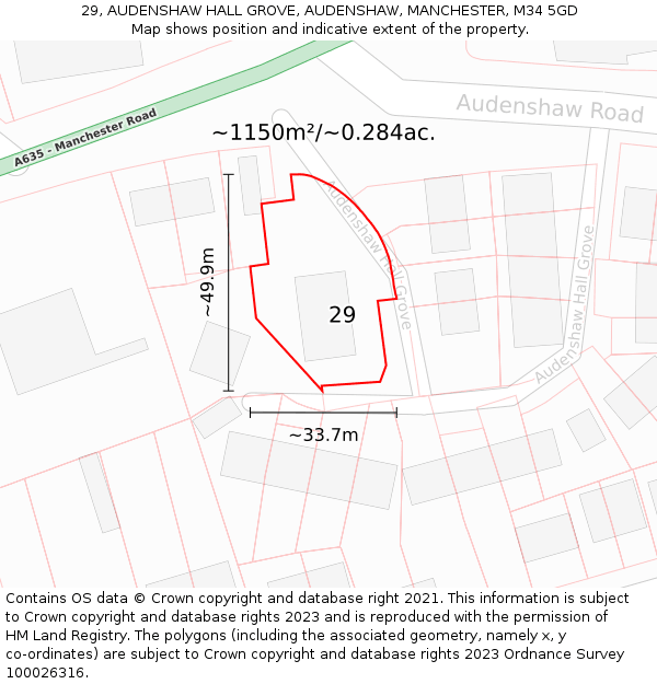 29, AUDENSHAW HALL GROVE, AUDENSHAW, MANCHESTER, M34 5GD: Plot and title map