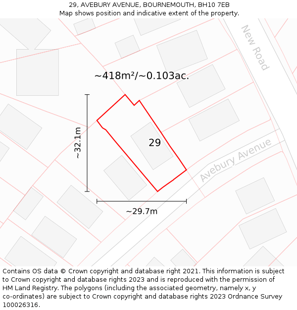 29, AVEBURY AVENUE, BOURNEMOUTH, BH10 7EB: Plot and title map