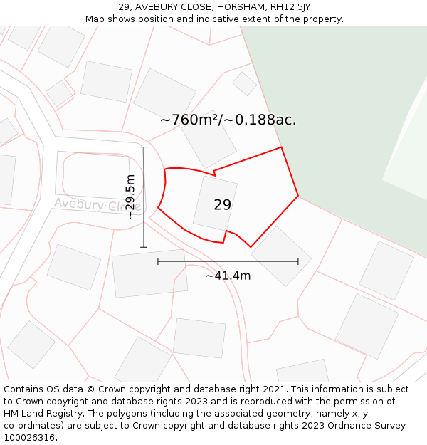 29, AVEBURY CLOSE, HORSHAM, RH12 5JY: Plot and title map