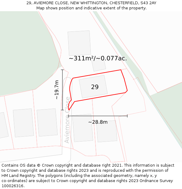 29, AVIEMORE CLOSE, NEW WHITTINGTON, CHESTERFIELD, S43 2AY: Plot and title map