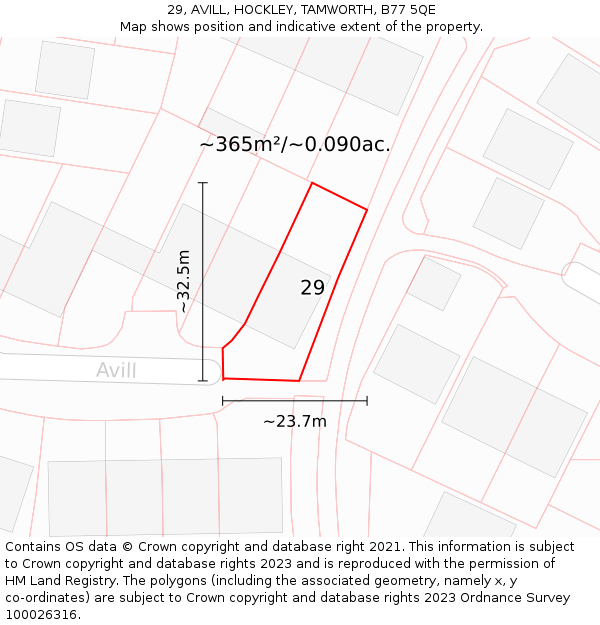 29, AVILL, HOCKLEY, TAMWORTH, B77 5QE: Plot and title map