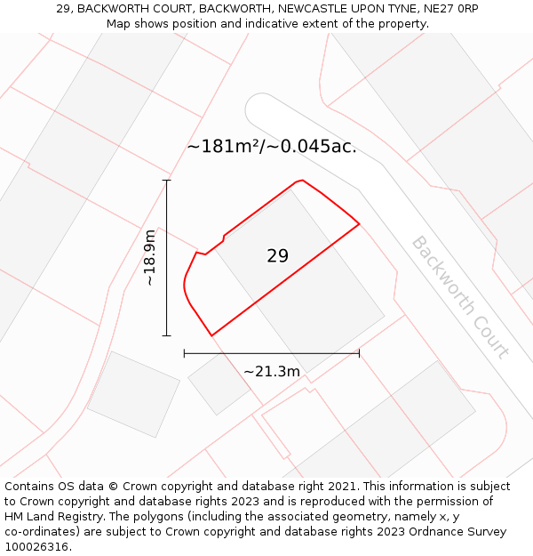 29, BACKWORTH COURT, BACKWORTH, NEWCASTLE UPON TYNE, NE27 0RP: Plot and title map