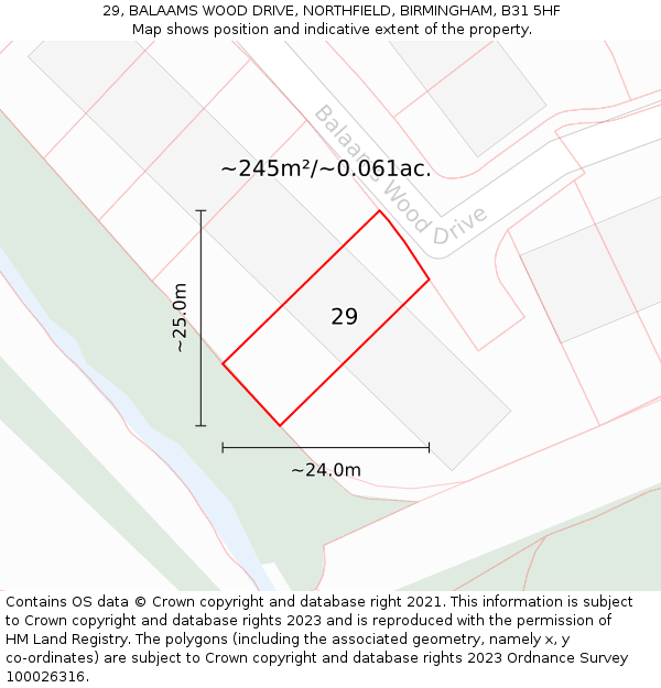 29, BALAAMS WOOD DRIVE, NORTHFIELD, BIRMINGHAM, B31 5HF: Plot and title map